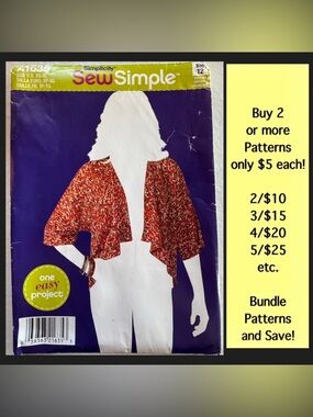 Simplicity A1635 Misses Kimono Open-Front Shrug Uncut Sewing Pattern XS-XL
